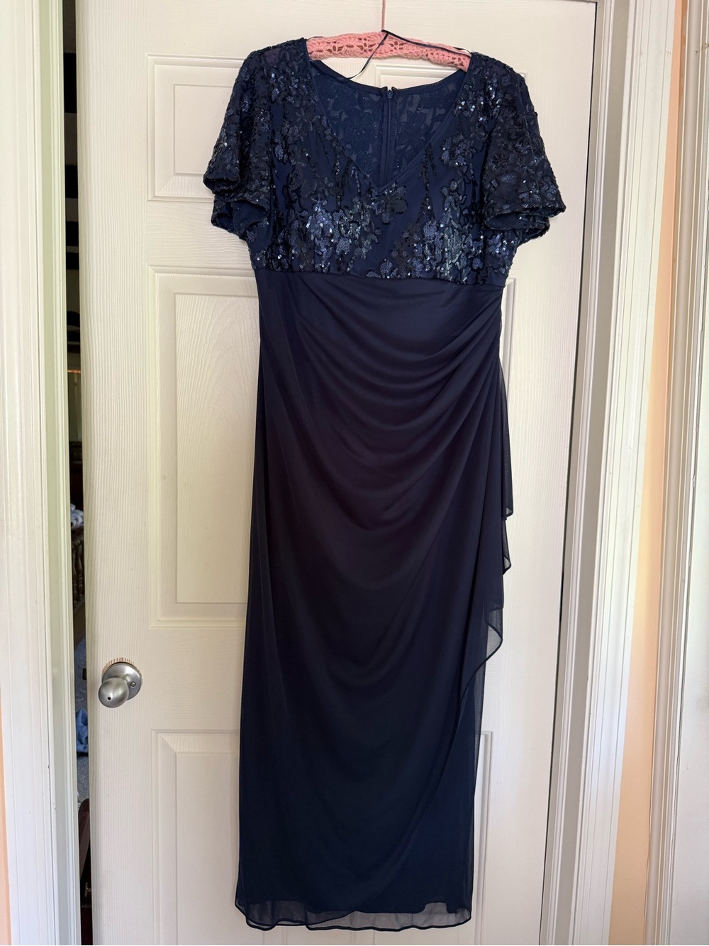 Alex Evenings Navy Sequined Bodice Maxi Dress